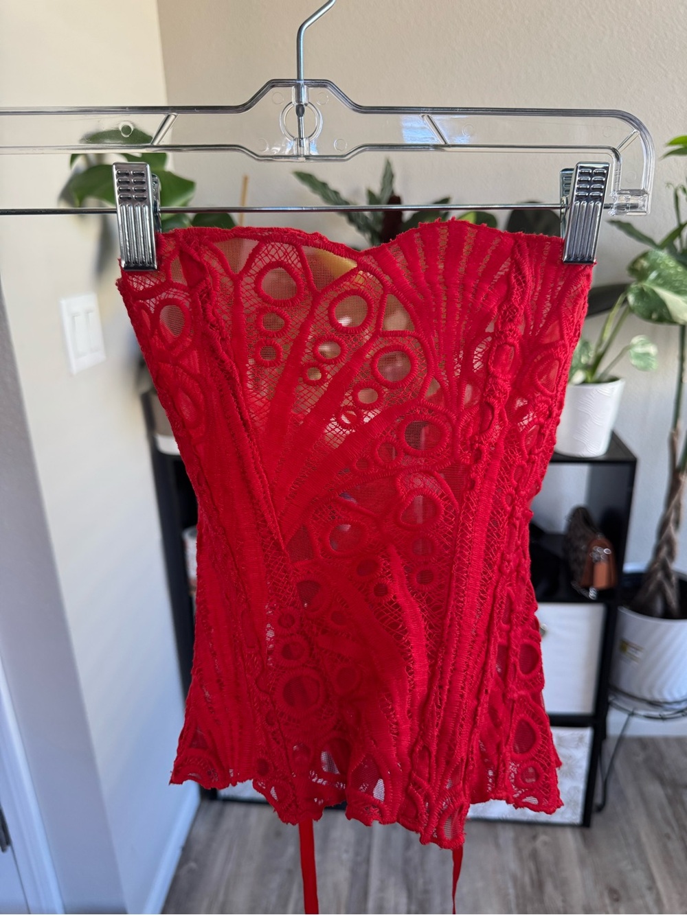 PrettyLittleThing Red Lace Corset Top